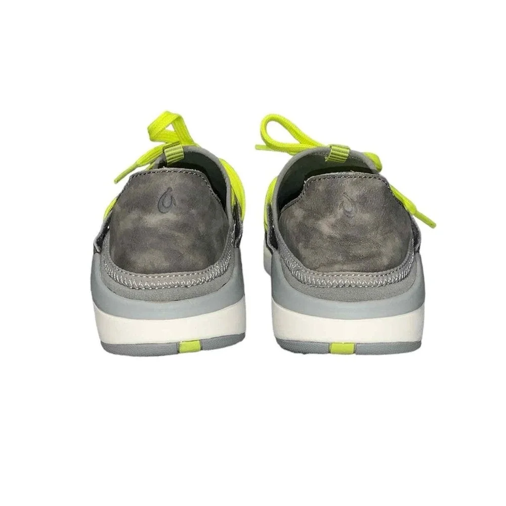 OluKai Miki Li Sneakers Womens 10 Gray Neon Yellow Drop-In Heel 20366-PG26